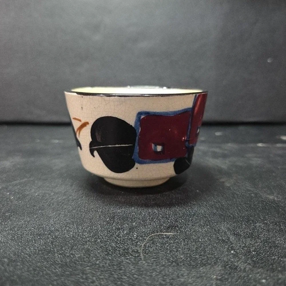 Japanese Chawan Style Porcelain Floral Tea Cup, Vtg Matcha Bowl, Crackle Glaze